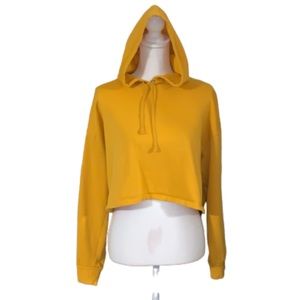 Divided mustard yellow crop top with hoodie